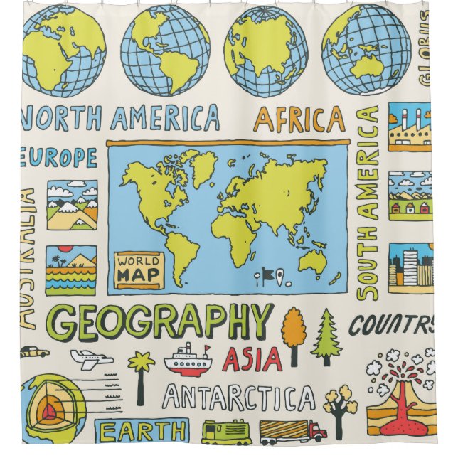 Illustration Vintager Geografie Duschvorhang (Vorderseite)