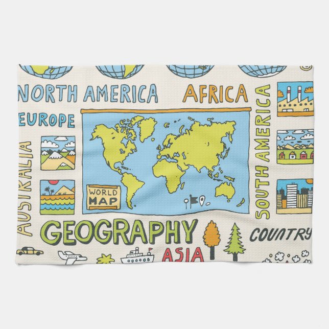 Illustration Vintager Geografie Geschirrtuch (Horizontal)