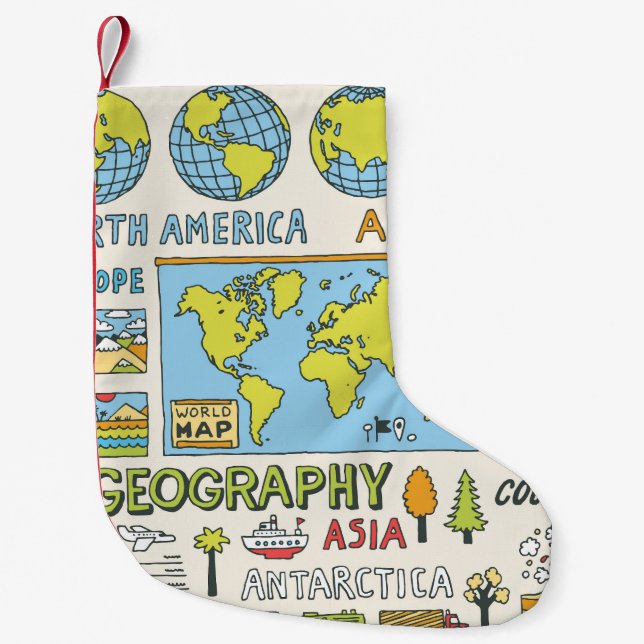 Illustration Vintager Geografie Kleiner Weihnachtsstrumpf (Vorderseite)