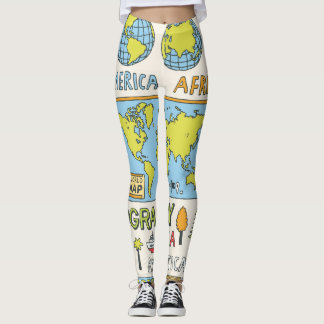 Illustration Vintager Geografie Leggings