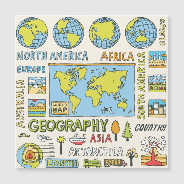 Illustration Vintager Geografie Magnetkarte (Vorderseite)