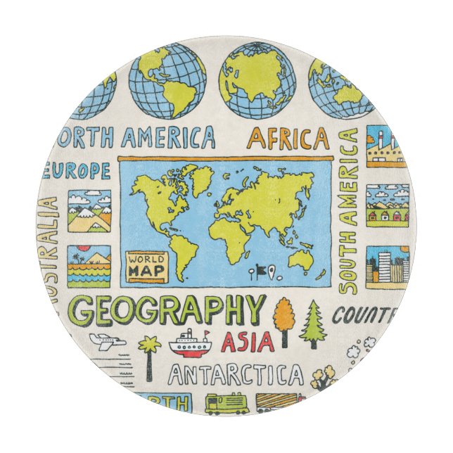 Illustration Vintager Geografie Schneidebrett (Vorderseite)