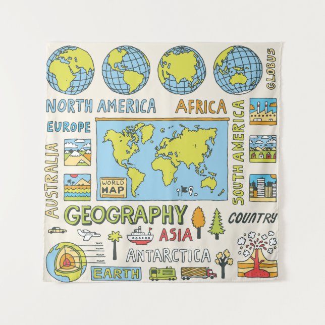 Illustration Vintager Geografie Wandteppich (Vorderseite)