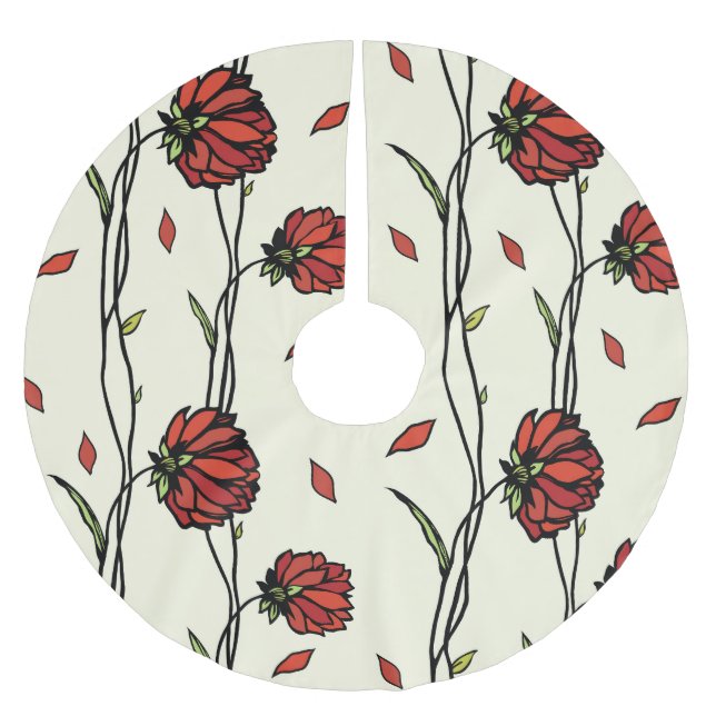 Illustration Vintager roter Blume Polyester Weihnachtsbaumdecke (Vorderseite)