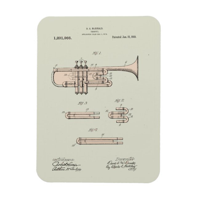 Illustration Vintager Trumpet Magnet (Vertikal)