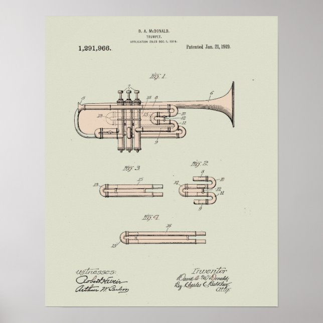 Illustration Vintager Trumpet Poster (Vorne)