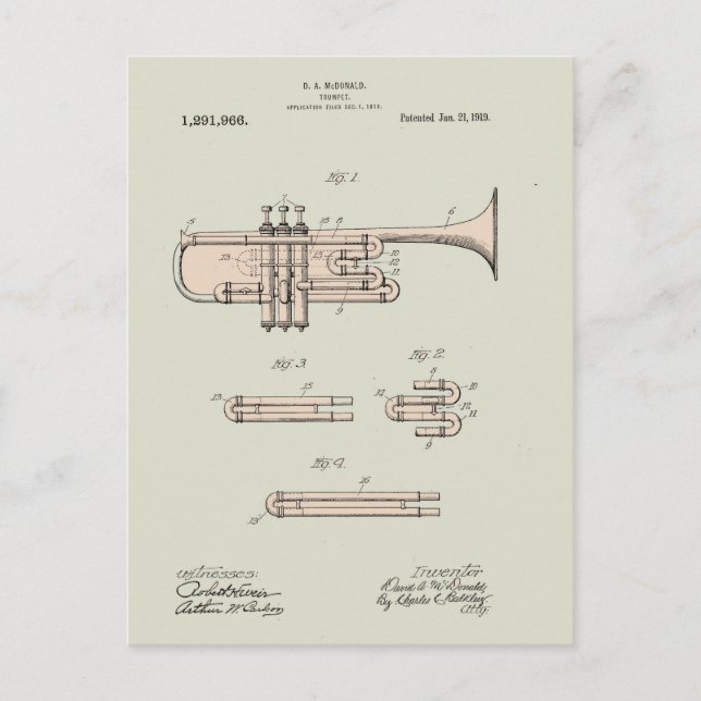 Illustration Vintager Trumpet Postkarte (Vorderseite)