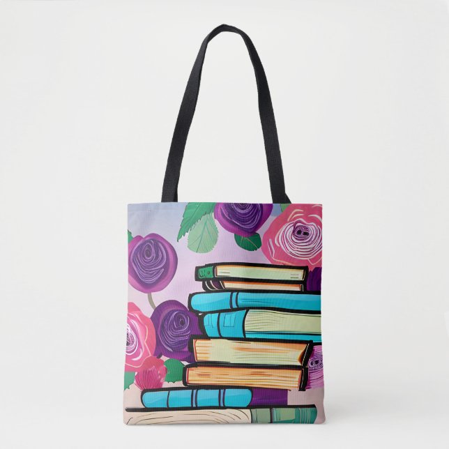 Illustration von Büchern und Blume Digitale Kunst Tasche (Vorderseite)