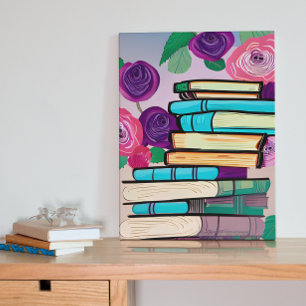 Illustration von Büchern und Blumen Digitale Kunst Poster