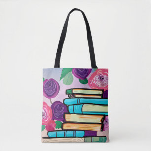 Illustration von Büchern und Blumen Digitale Kunst Tasche