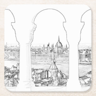 Illustration von Budapest und dem ungarischen Parl Rechteckiger Pappuntersetzer