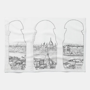 Illustration von Budapest und ungarischem Parlamen Geschirrtuch