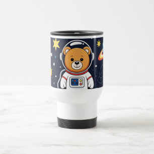 Illustration von Cartoon-Weltraum-Bär und Planeten Reisebecher