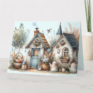 Illustration von Cottage Haven Floral Homes Dankeskarte