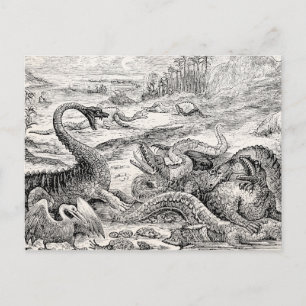 Illustration von Dinosauriern aus dem 19. Jahrhund Postkarte