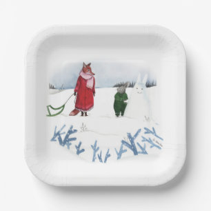 Illustration von Fox und Kaninchen Weihnachtsschne Pappteller