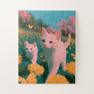 Illustration von Frühlingskitten auf einer Wiesenf