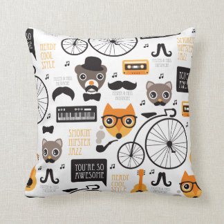 Illustration von Fuchs, Katze und Bär mit Hipster- Kissen