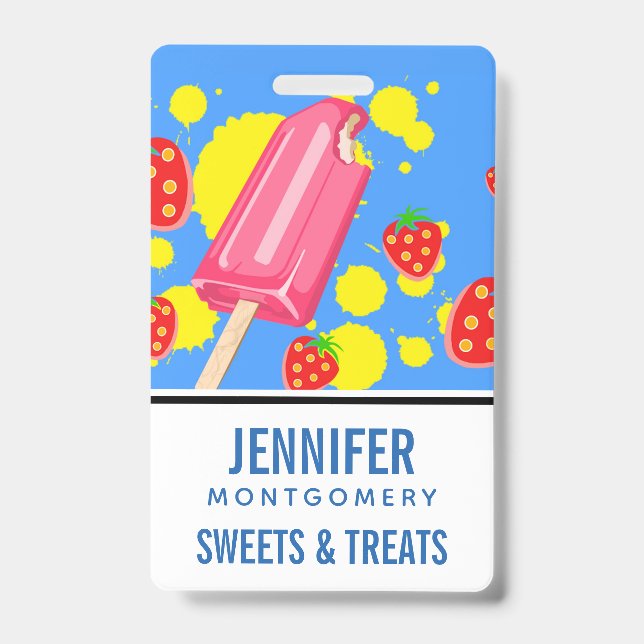 Illustration von Fun Pink Popsicle und Strawberrie Ausweis (Vorderseite)