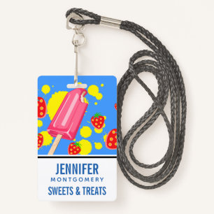 Illustration von Fun Pink Popsicle und Strawberrie Ausweis