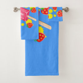 Illustration von Fun Pink Popsicle und Strawberrie Badhandtuch Set