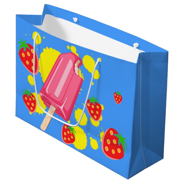 Illustration von Fun Pink Popsicle und Strawberrie Große Geschenktüte (Vorderseite Schrägansicht)