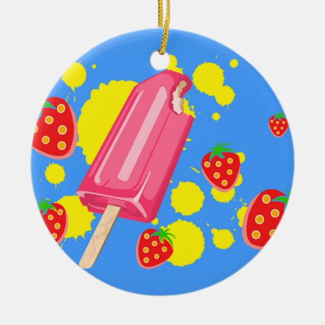 Illustration von Fun Pink Popsicle und Strawberrie Keramik Ornament (Vorne)