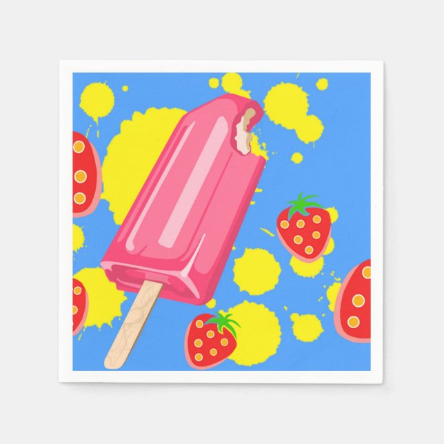 Illustration von Fun Pink Popsicle und Strawberrie Serviette (Vorderseite)