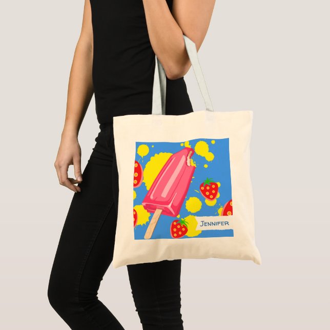 Illustration von Fun Pink Popsicle und Strawberrie Tragetasche (Vorderseite (Produkt))
