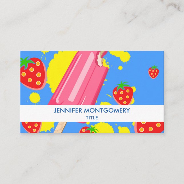 Illustration von Fun Pink Popsicle und Strawberrie Visitenkarte (Vorderseite)
