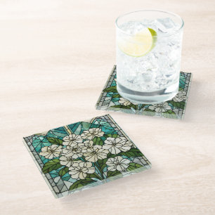 Illustration von Hydrangea aus Hartglas Glasuntersetzer