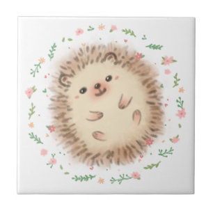 Illustration von Igel und Blume Fliese