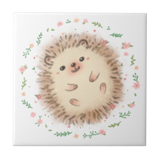Illustration von Igel und Blume Fliese (Vorderseite)