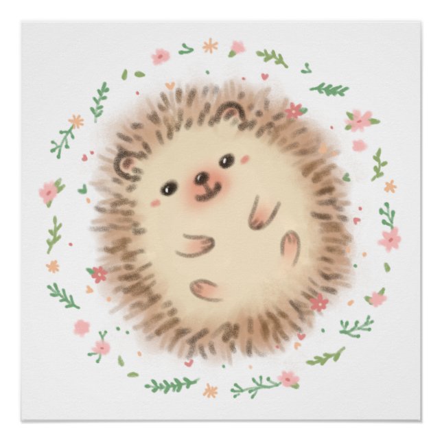 Illustration von Igel und Blume Poster (Vorderseite)