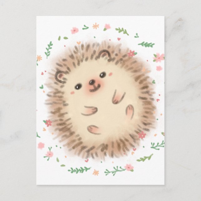 Illustration von Igel und Blume Postkarte (Vorderseite)