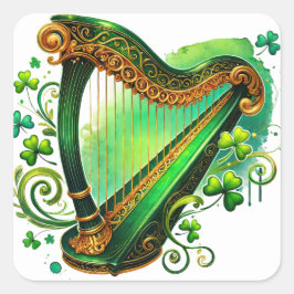 Illustration von Irish Green Harp Kleeblatts Quadratischer Aufkleber