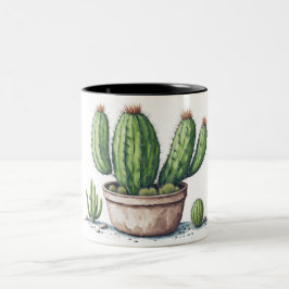 Illustration von Kakteen im Wasserfarbstil eines T Zweifarbige Tasse