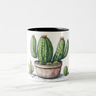 Illustration von Kakteen im Wasserfarbstil eines T Zweifarbige Tasse