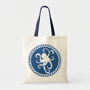 Illustration von Navy Blue und White Niedlich Octo Tragetasche