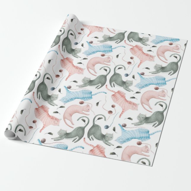 Illustration von niedlichen Katzen- und Garnmuster Geschenkpapier (Ungerollt)