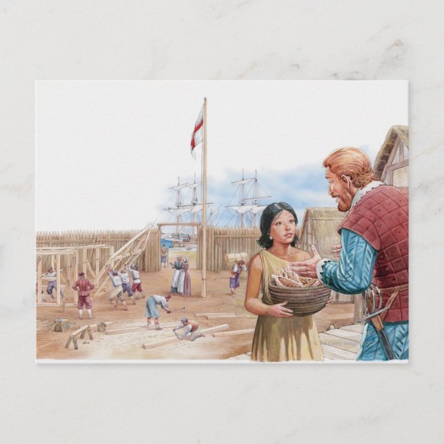 Illustration von Pocahontas bei einem Besuch von C Postkarte (Vorderseite)
