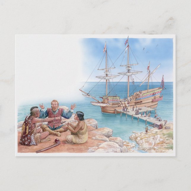 Illustration von Pocahontas und ihrem Vater Postkarte (Vorderseite)
