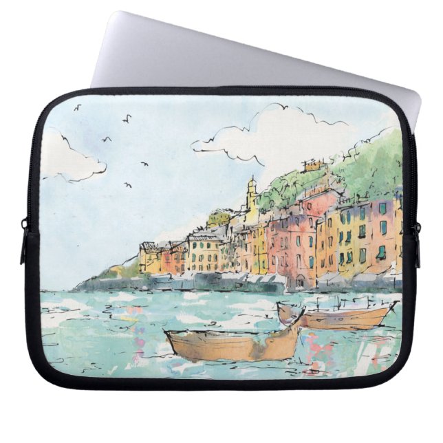 Illustration von Porofino Hafen Laptopschutzhülle (Vorderseite)
