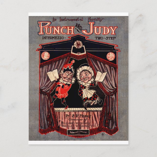 Illustration von Punch und Judy Puppets Art Postkarte (Vorderseite)