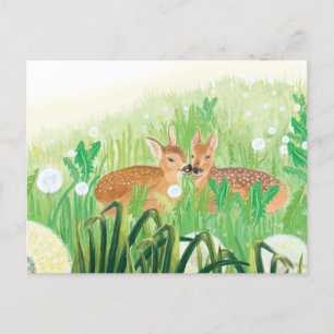 Illustration von Rehkitzen im hohen Gras Postkarte