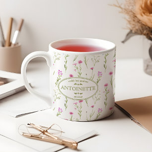 Illustration von rosa Blumen mit Namen und Geburts Kaffeetasse