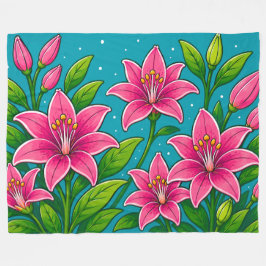 Illustration von rosa Lilienblumen mit grünem Laub Fleecedecke
