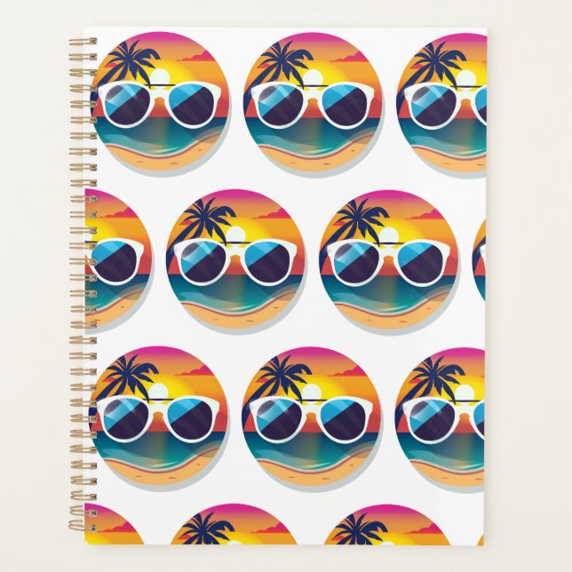 Illustration von Sunset Beach mit Sonnenbrille Planer (Vorderseite)