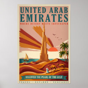 Illustration von UAE-Kamelen und Burj Khalifa für Poster