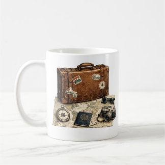 Illustration von Vintage-Reiseessentials Kaffeetasse